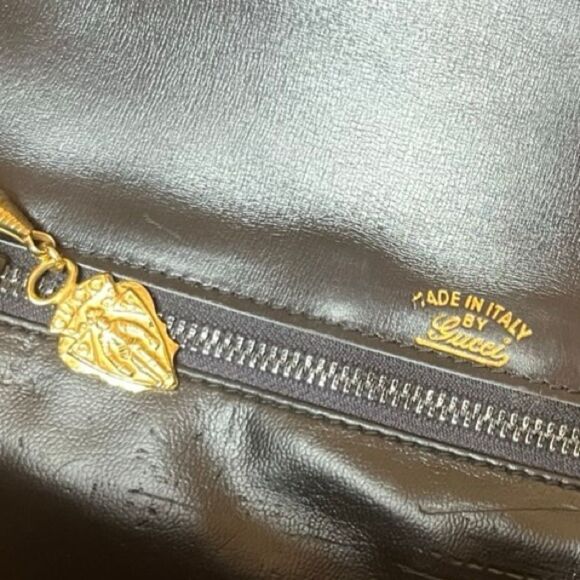 Vintage Authentic Gucci Black Leather Shoulder Bag Purse Gold Interlocking G’s - Picture 5 of 12